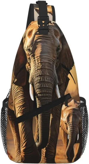 Sling Bag For Women Men Travel Hiking Backpack Crossbody Shoulder Chest Bags Elephant Mom And Baby Casual Daypack