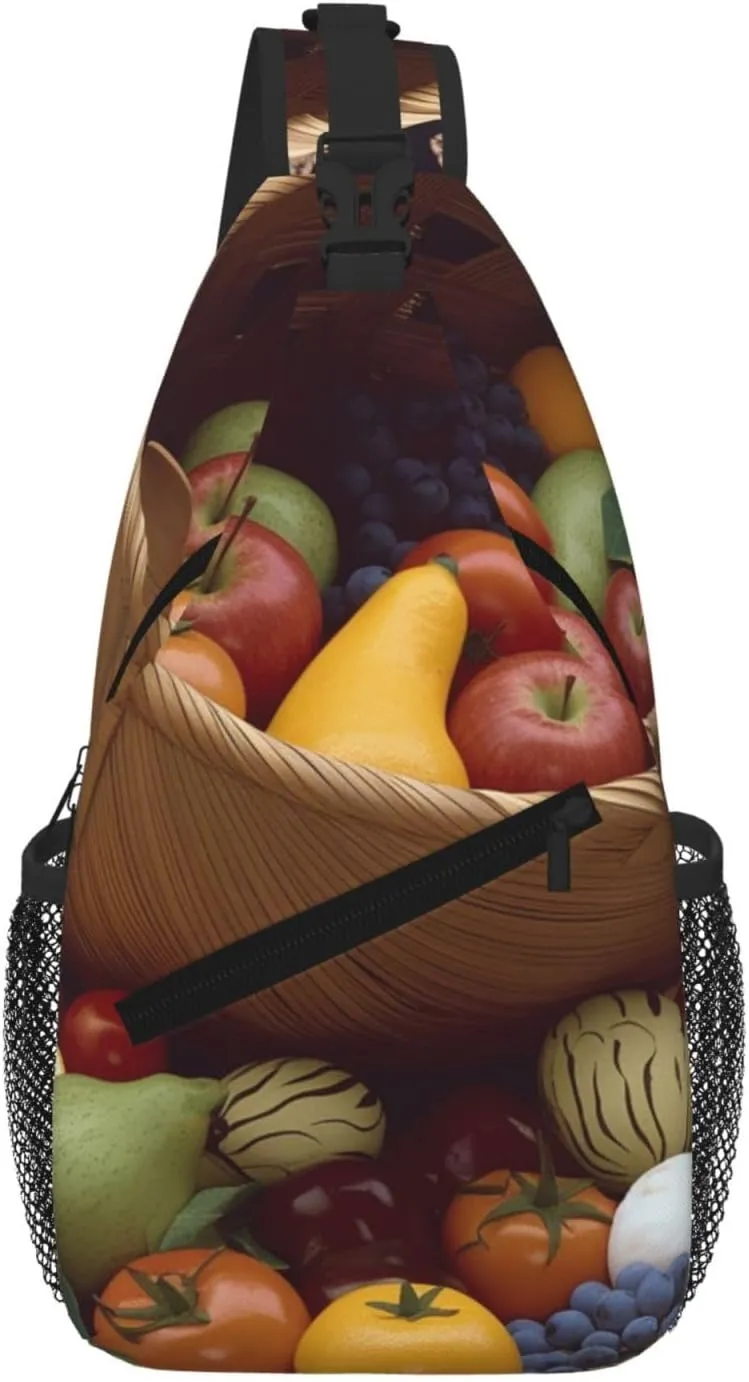 Sling Bag For Women Men Travel Hiking Backpack Crossbody Shoulder Chest Bags Fruits Basket Casual Daypack