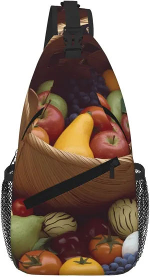 Sling Bag For Women Men Travel Hiking Backpack Crossbody Shoulder Chest Bags Fruits Basket Casual Daypack