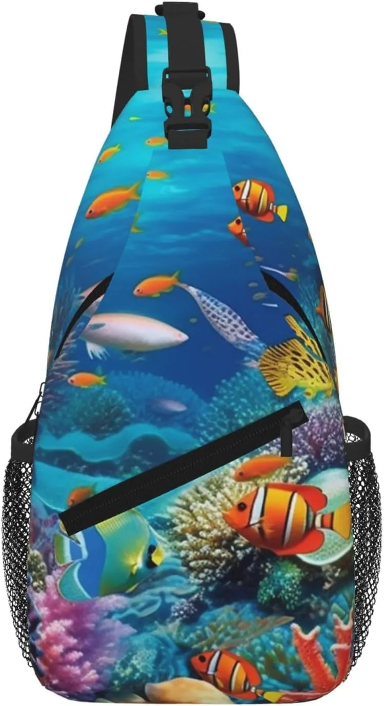 Sling Bag For Women Men Travel Hiking Backpack Crossbody Shoulder Chest Bags Ocean Tropical Fish Coral Undersea World Casual Daypack