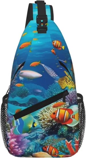Sling Bag For Women Men Travel Hiking Backpack Crossbody Shoulder Chest Bags Ocean Tropical Fish Coral Undersea World Casual Daypack