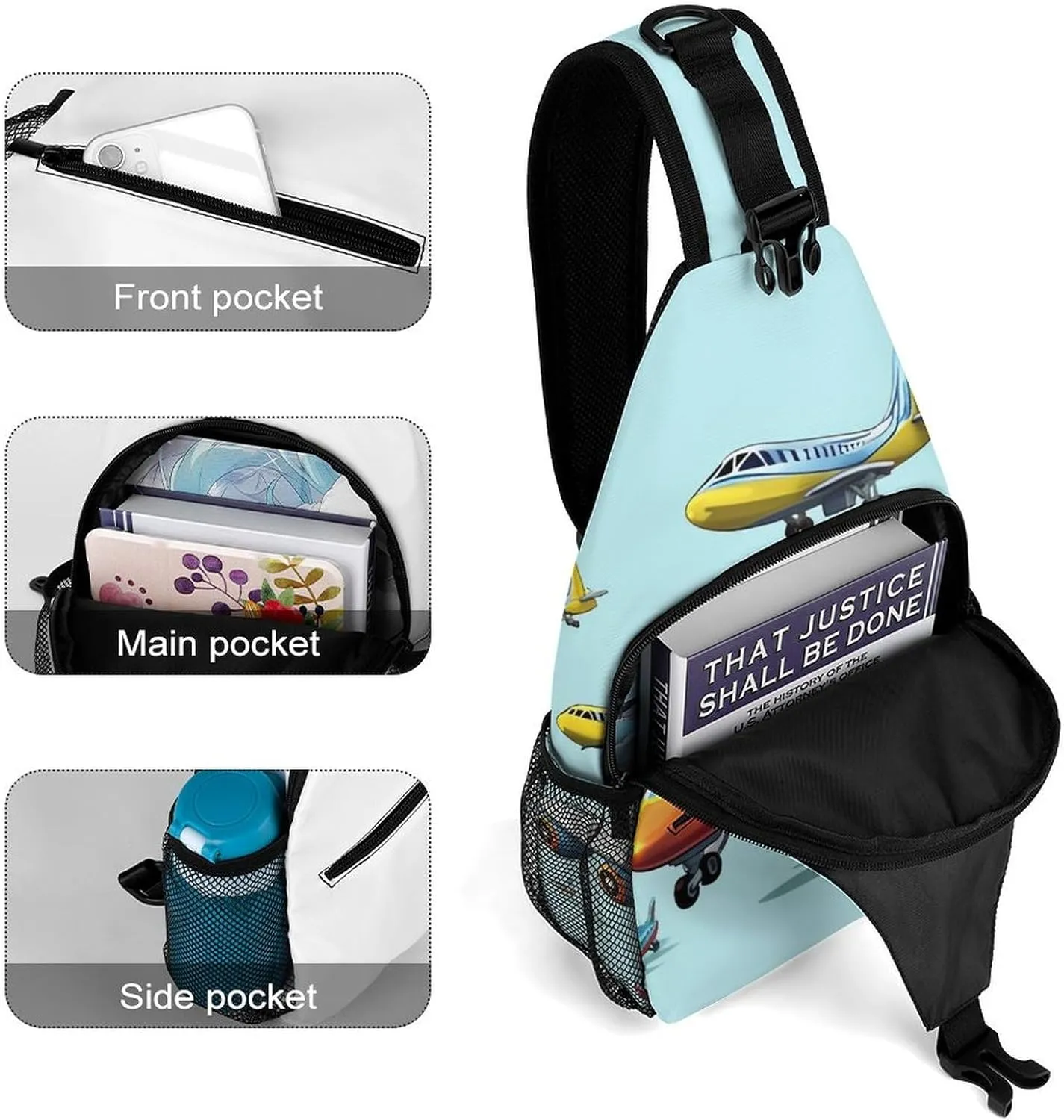 Sling Bag for Women Travel Crossbody Cartoon Airplane Fanny Pack Casual Daypack Cross Body Chest Bag