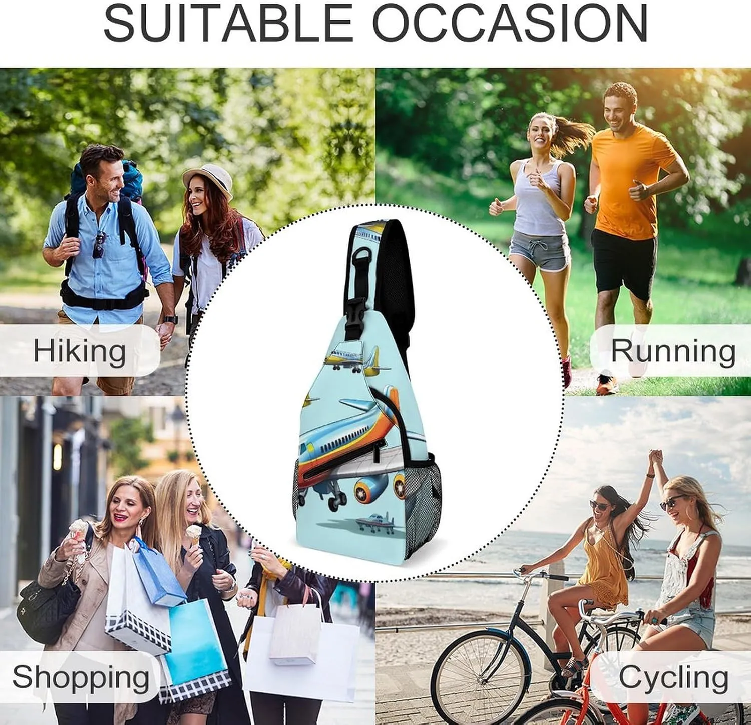 Sling Bag for Women Travel Crossbody Cartoon Airplane Fanny Pack Casual Daypack Cross Body Chest Bag