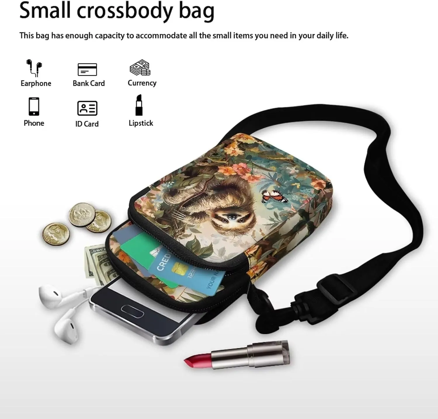 Small Cross Body Purse Trendy Phone Double Layer Shoulder Bags for Women Zip Messenger Bag