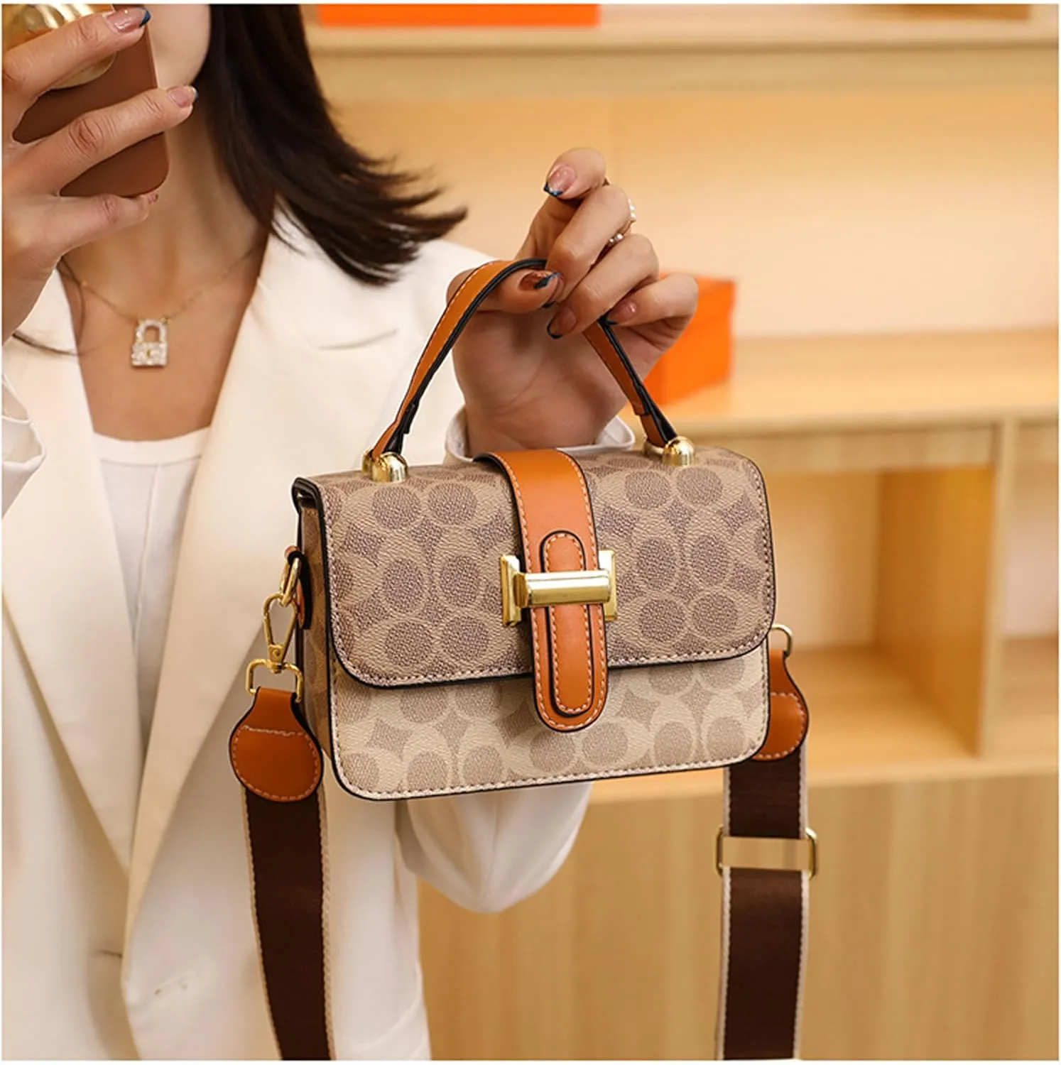 Small Crossbody Bags for Women - Leather Purse Handbag - Fashion Design - Golden Buckle