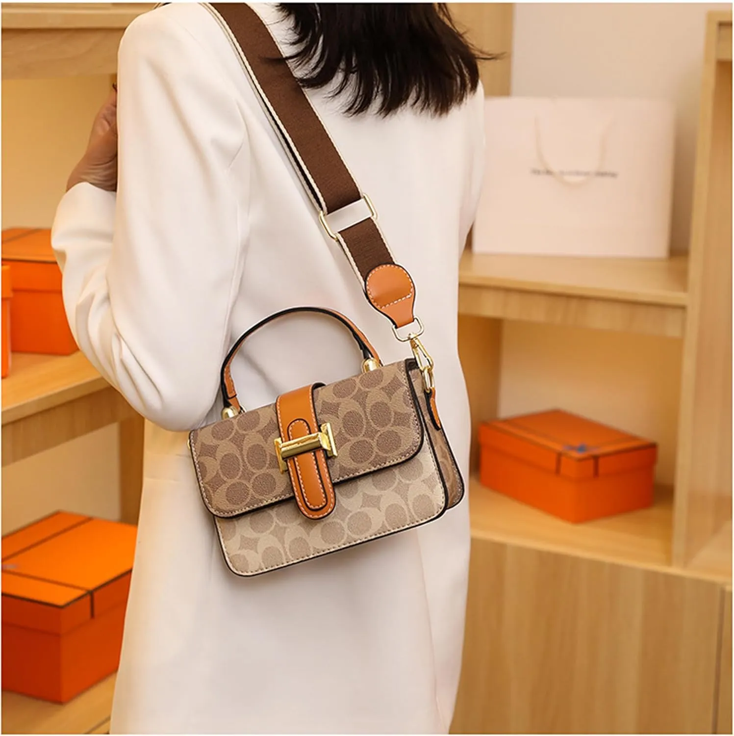 Small Crossbody Bags for Women - Leather Purse Handbag - Fashion Design - Golden Buckle