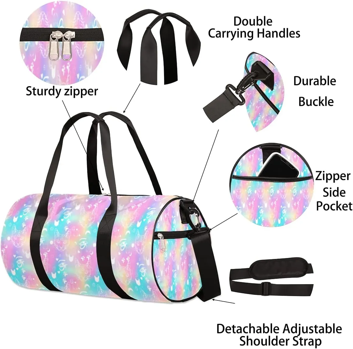 Small Gym Duffel Bags 17.8×9×9 Cat Rainbow Gradient Gym Bag for Men Women Overnight Weekender Bag Lightweight Sport Duffle Bag Carry On Gymbag