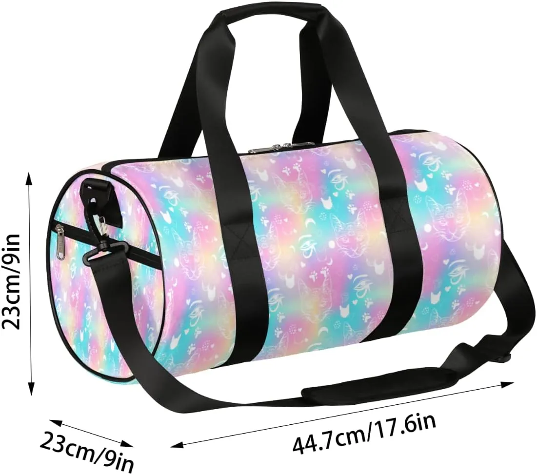 Small Gym Duffel Bags 17.8×9×9 Cat Rainbow Gradient Gym Bag for Men Women Overnight Weekender Bag Lightweight Sport Duffle Bag Carry On Gymbag