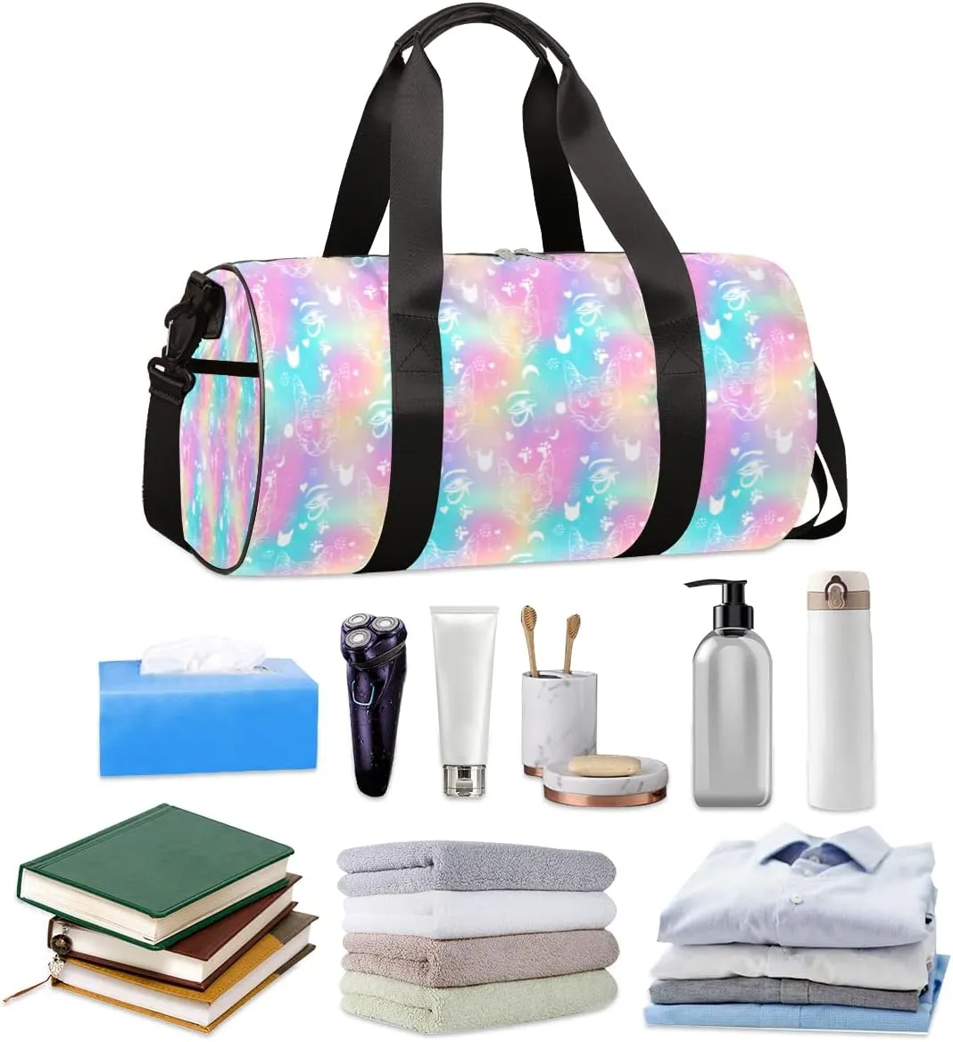 Small Gym Duffel Bags 17.8×9×9 Cat Rainbow Gradient Gym Bag for Men Women Overnight Weekender Bag Lightweight Sport Duffle Bag Carry On Gymbag