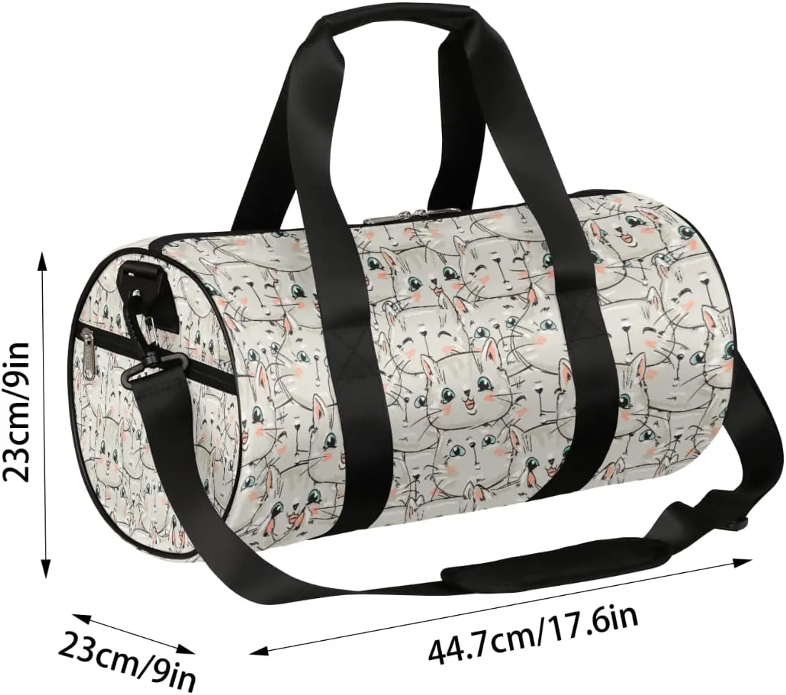 Small Gym Duffel Bags 17.8×9×9 Cat Sketch Gym Bag for Men Women Overnight Weekender Bag Lightweight Sport Duffle Bag Carry On Gymbag
