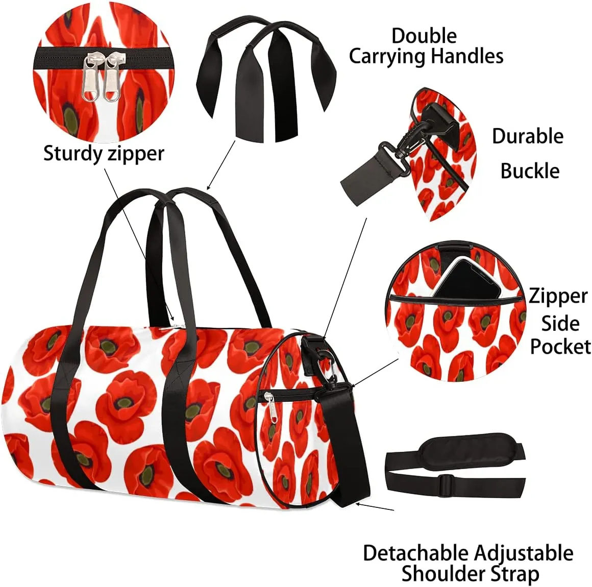 Small Gym Duffel Bags 17.8×9×9 Charming Petal Gym Bag for Men Women Overnight Weekender Bag Lightweight Sport Duffle Bag Carry On Gymbag