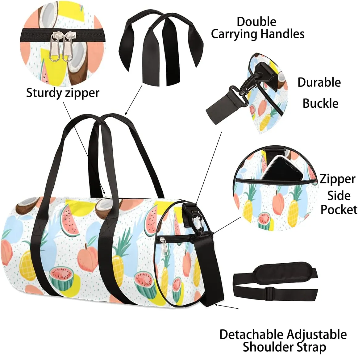 Small Gym Duffel Bags 17.8×9×9 Coconuts Peach Watermelon Gym Bag for Men Women Overnight Weekender Bag Lightweight Sport Duffle Bag Carry On Gymbag