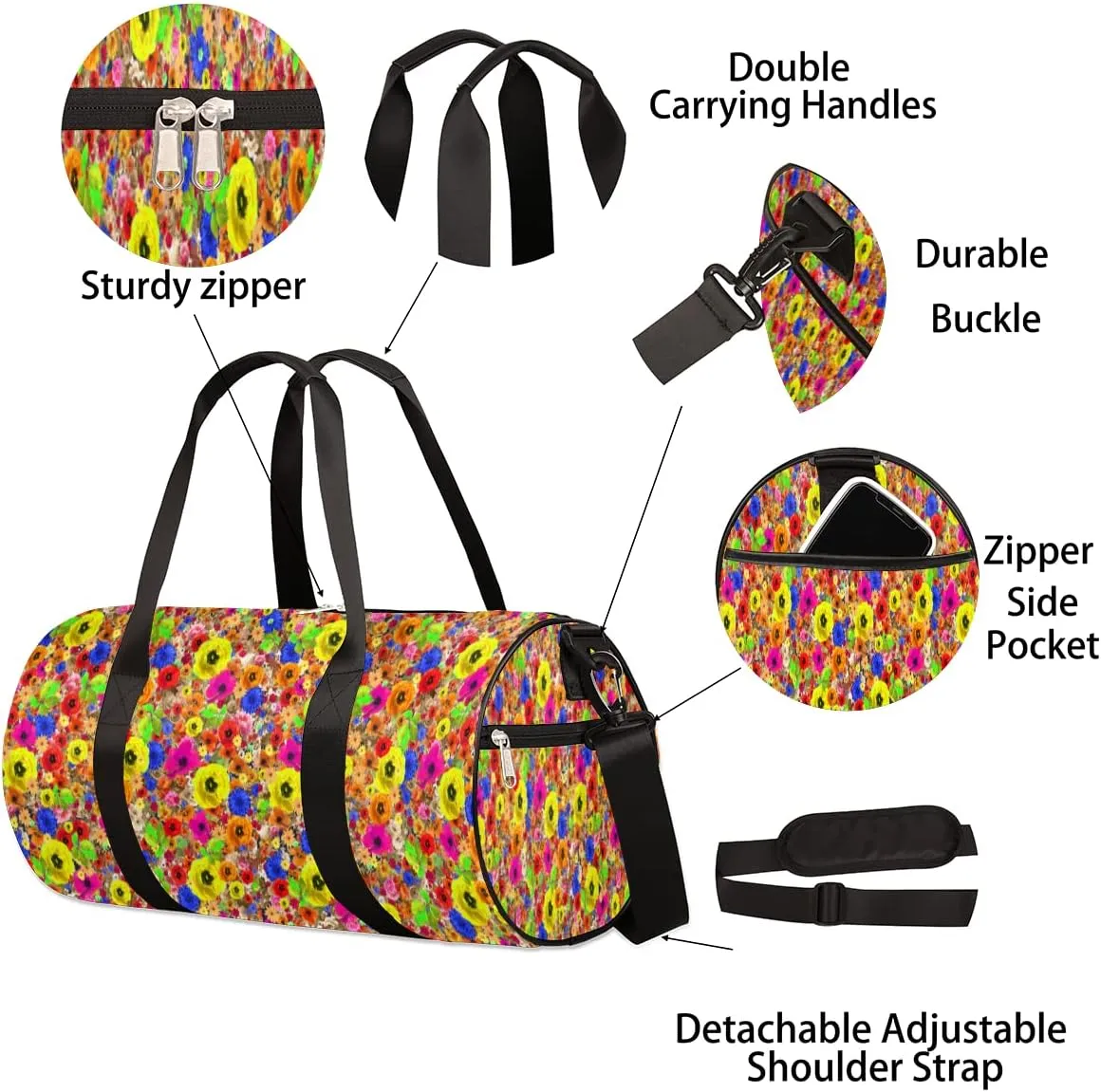 Small Gym Duffel Bags 17.8×9×9 Gorgeous Flower Petals Gym Bag for Men Women Overnight Weekender Bag Lightweight Sport Duffle Bag Carry On Gymbag