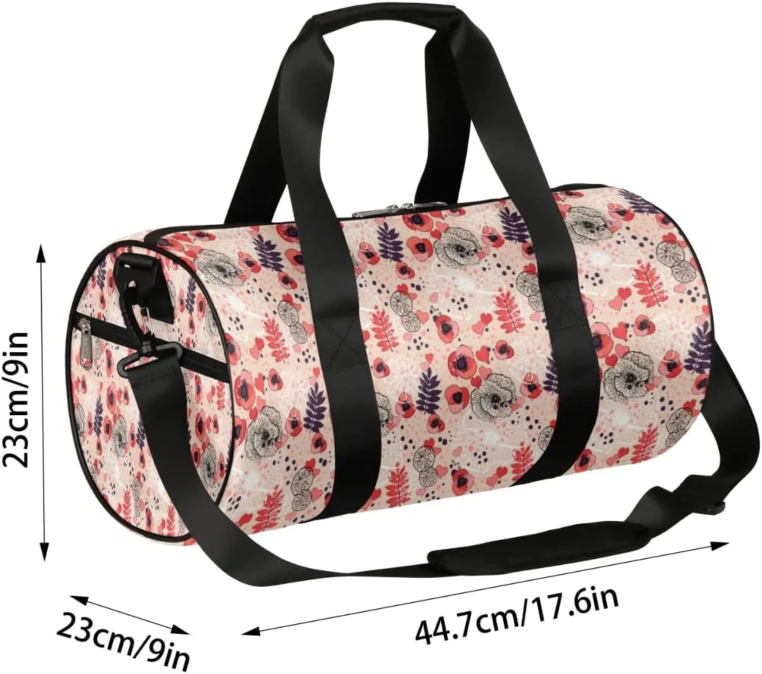 Small Gym Duffel Bags 17.8×9×9 Heart Flower Abstract Gym Bag for Men Women Overnight Weekender Bag Lightweight Sport Duffle Bag Carry On Gymbag