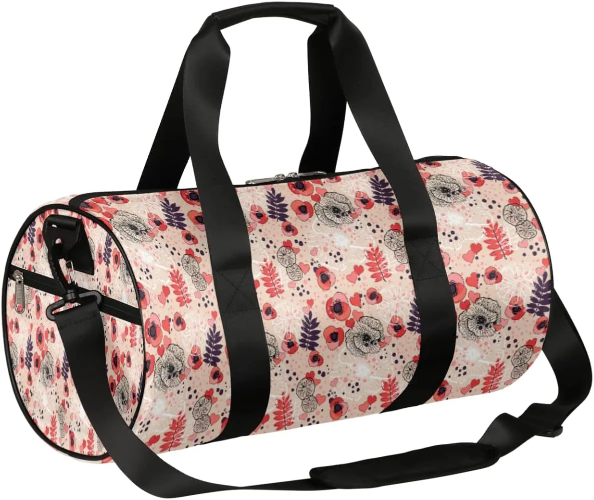 Small Gym Duffel Bags 17.8×9×9 Heart Flower Abstract Gym Bag for Men Women Overnight Weekender Bag Lightweight Sport Duffle Bag Carry On Gymbag