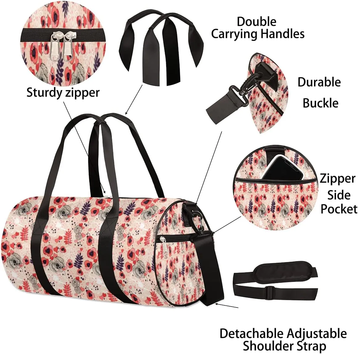Small Gym Duffel Bags 17.8×9×9 Heart Flower Abstract Gym Bag for Men Women Overnight Weekender Bag Lightweight Sport Duffle Bag Carry On Gymbag