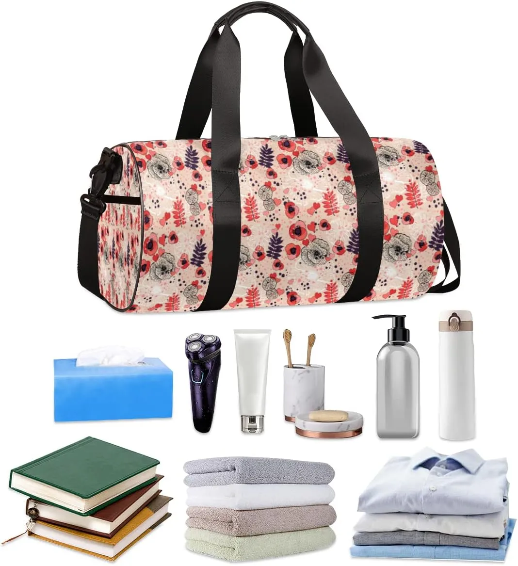 Small Gym Duffel Bags 17.8×9×9 Heart Flower Abstract Gym Bag for Men Women Overnight Weekender Bag Lightweight Sport Duffle Bag Carry On Gymbag