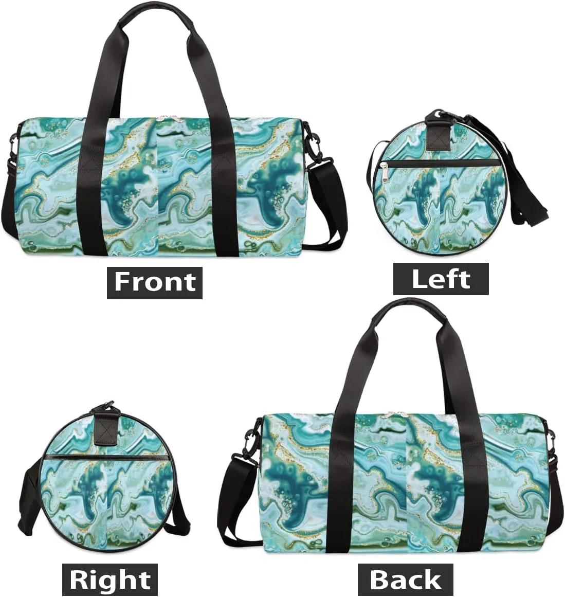 Small Gym Duffel Bags 17.8×9×9 Marble Turquoise Flow Gym Bag for Men Women Overnight Weekender Bag Lightweight Sport Duffle Bag Carry On Gymbag