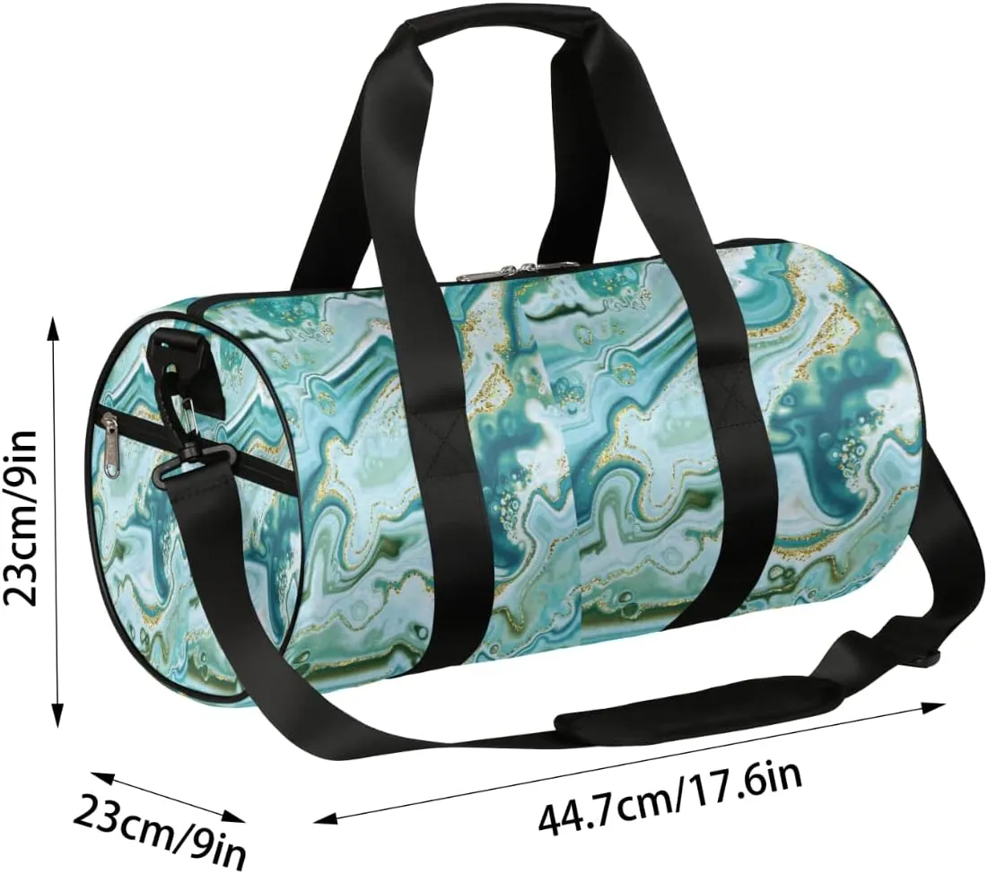 Small Gym Duffel Bags 17.8×9×9 Marble Turquoise Flow Gym Bag for Men Women Overnight Weekender Bag Lightweight Sport Duffle Bag Carry On Gymbag