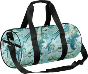 Small Gym Duffel Bags 17.8×9×9 Marble Turquoise Flow Gym Bag for Men Women Overnight Weekender Bag Lightweight Sport Duffle Bag Carry On Gymbag