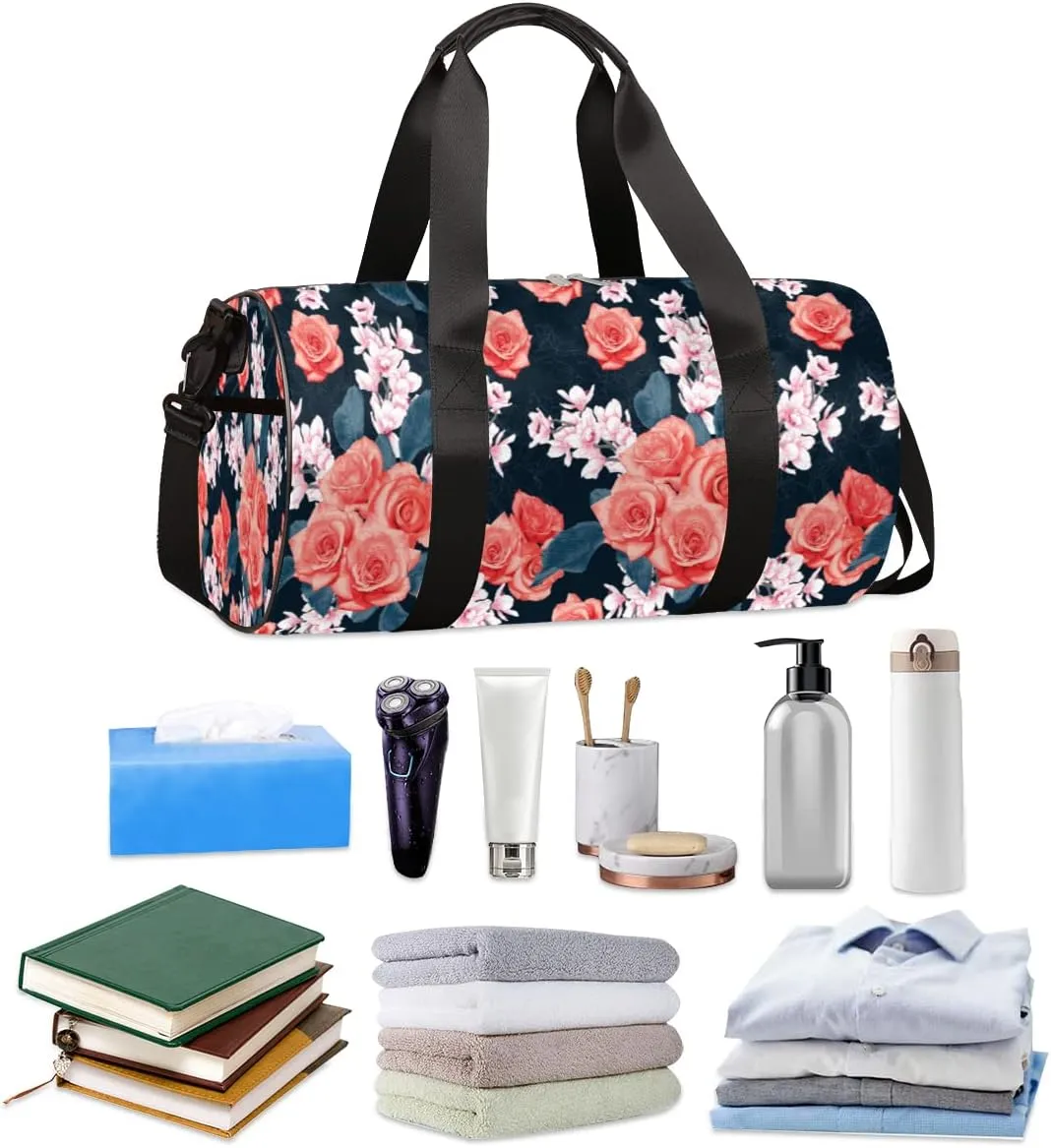 Small Gym Duffel Bags 17.8×9×9 Rose Orchid Watercolor Gym Bag for Men Women Overnight Weekender Bag Lightweight Sport Duffle Bag Carry On Gymbag