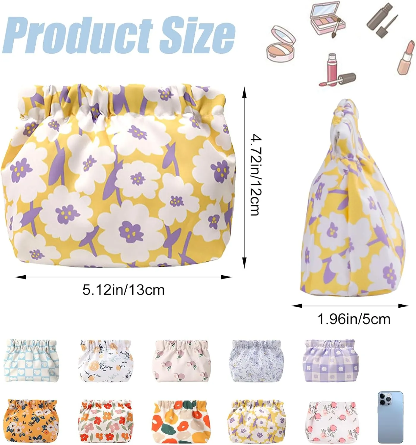 Small Makeup Bag for Purse, 10PCS Mini Cosmetic Pouch for Women, Cute Squeeze Coin Purse Lipstick Accessories Organizer, No Zipper Tiny Storage Pocket Bag for Headphones Jewelry