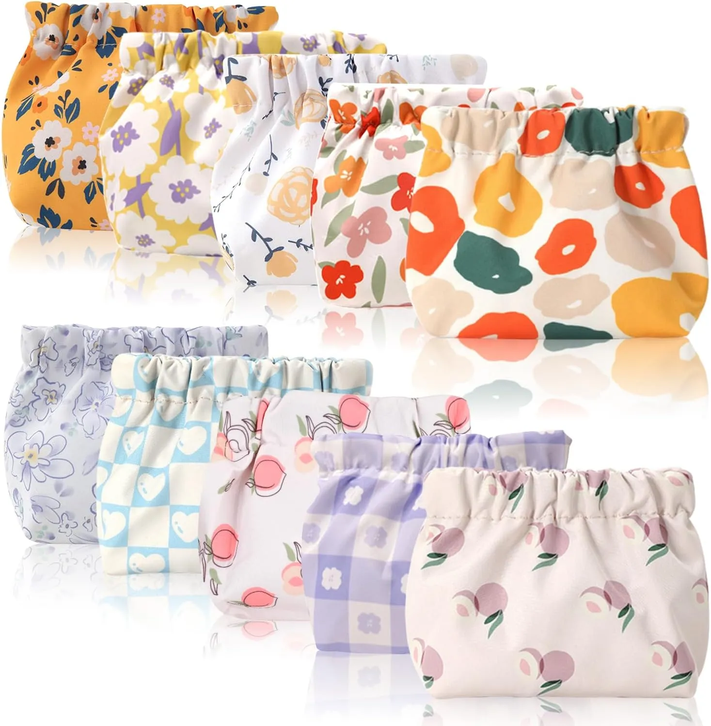 Small Makeup Bag for Purse, 10PCS Mini Cosmetic Pouch for Women, Cute Squeeze Coin Purse Lipstick Accessories Organizer, No Zipper Tiny Storage Pocket Bag for Headphones Jewelry