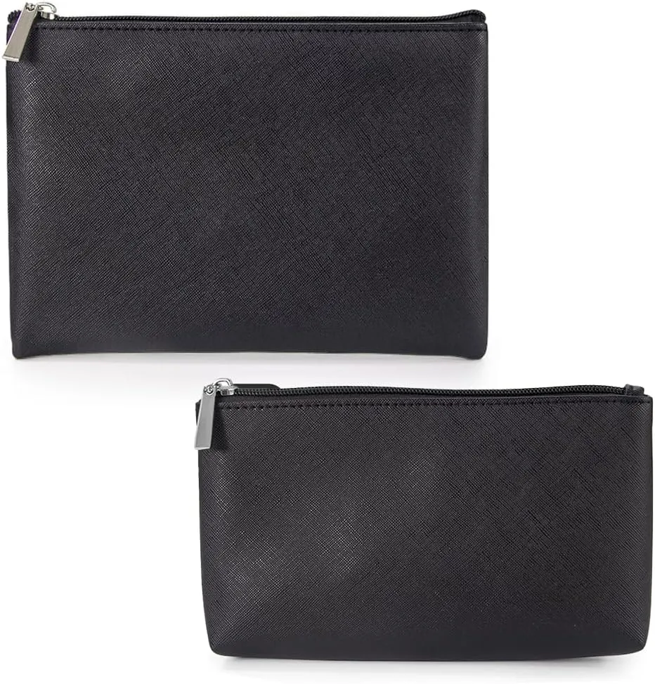 Small Makeup Bag, Portable Makeup Pouch Set of 2, Lightweight Brushes Pouch Period Kit Bag, Multipurpose Water-resistant Zipper Pouch, Black