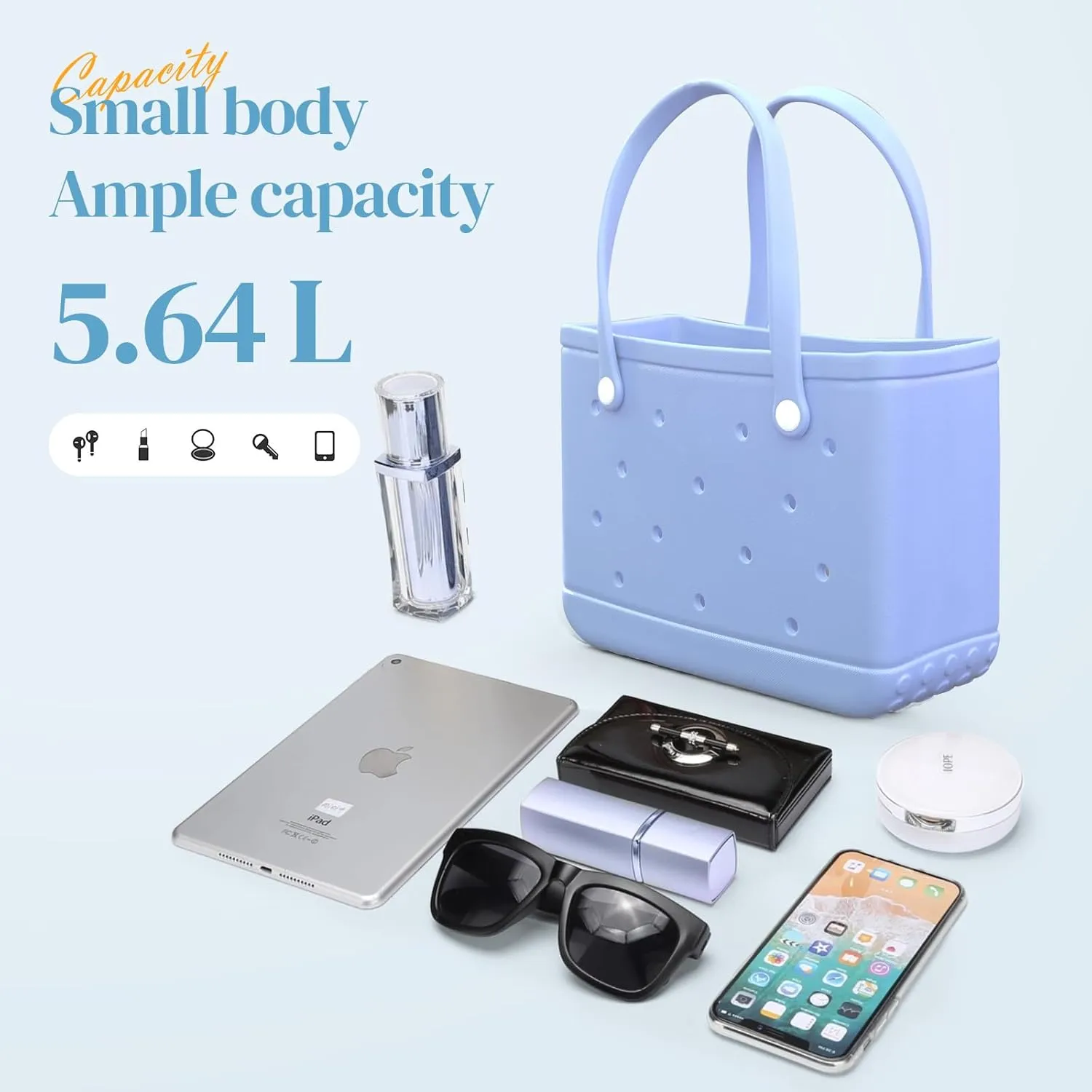 Small Rubber Tote Bag Waterproof Beach Bag Durable Small Rubber Beach Tote Open Handbag for Woman