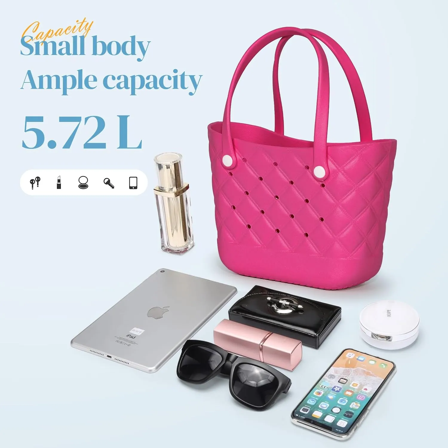 Small Rubber Tote Bag with 5 Charms Cute Beach Tote Small Rubber Bags for Women