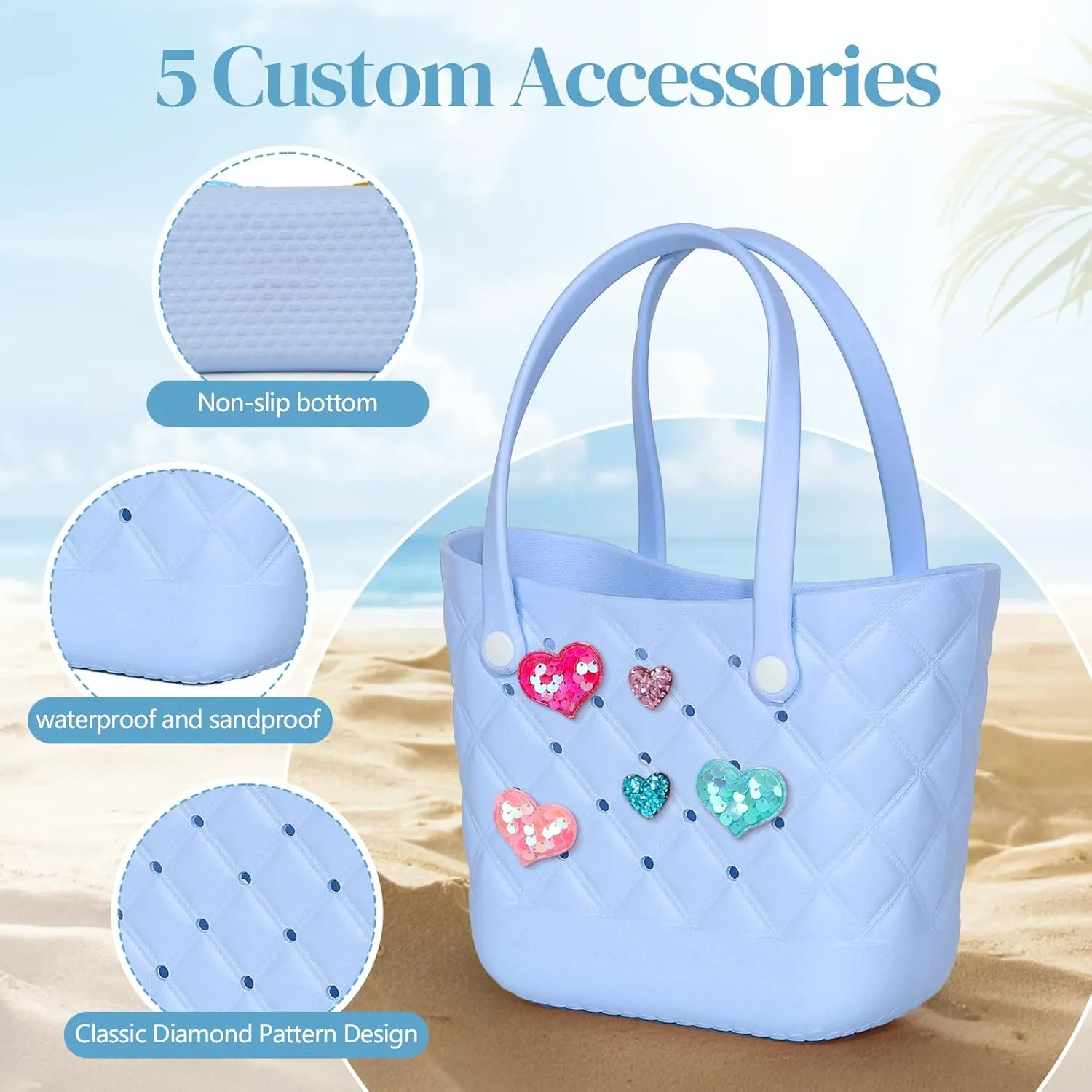 Small Rubber Tote Bag with 5 Charms Cute Beach Tote Small Rubber Bags for Women