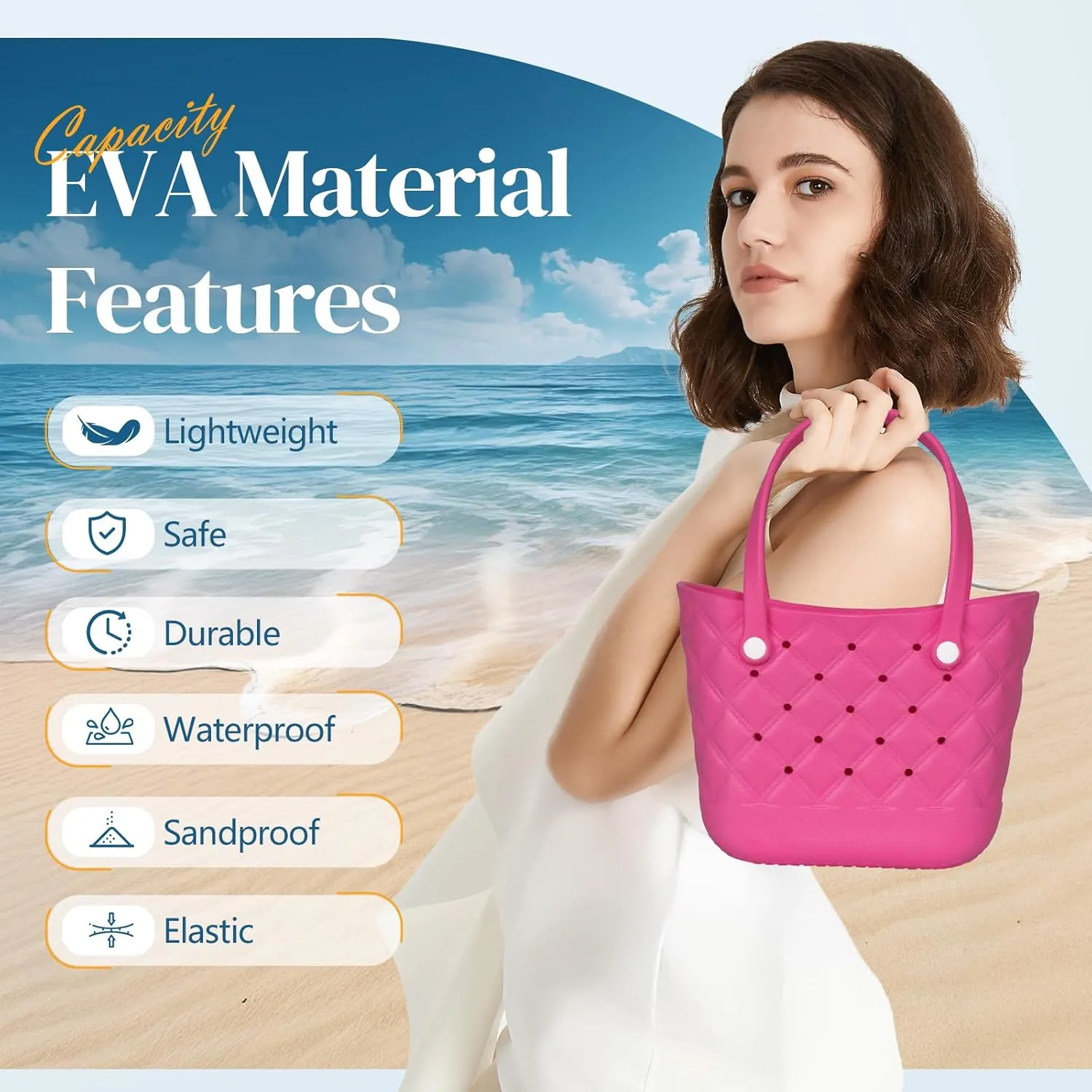 Small Rubber Tote Bag with 5 Charms Cute Beach Tote Small Rubber Bags for Women
