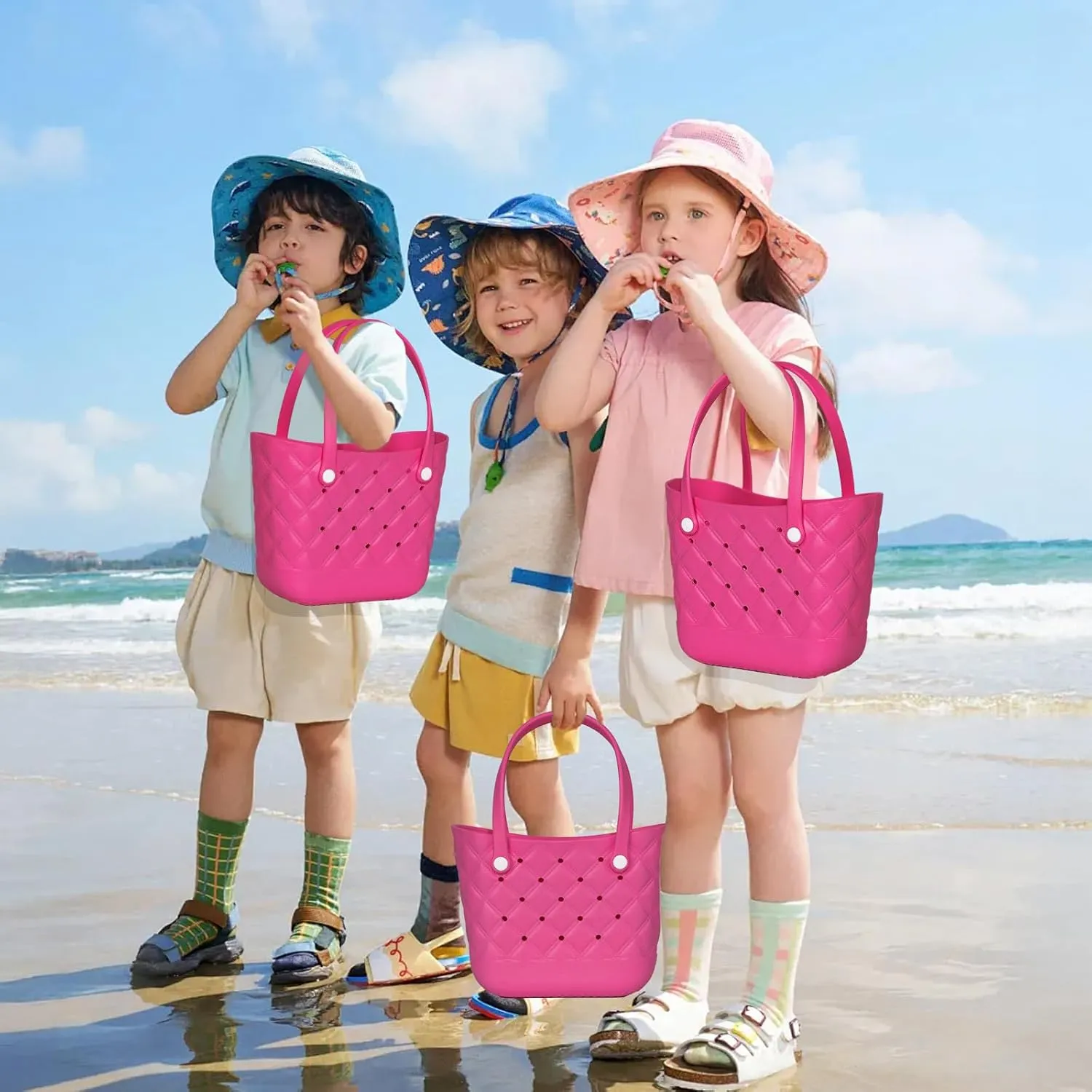 Small Rubber Tote Bag with 5 Charms Cute Beach Tote Small Rubber Bags for Women