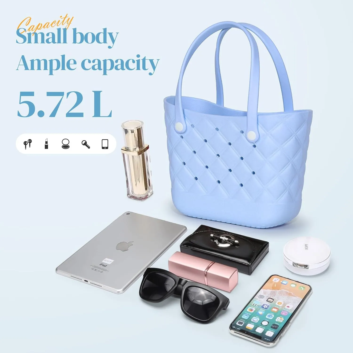 Small Rubber Tote Bag with 5 Charms Cute Beach Tote Small Rubber Bags for Women