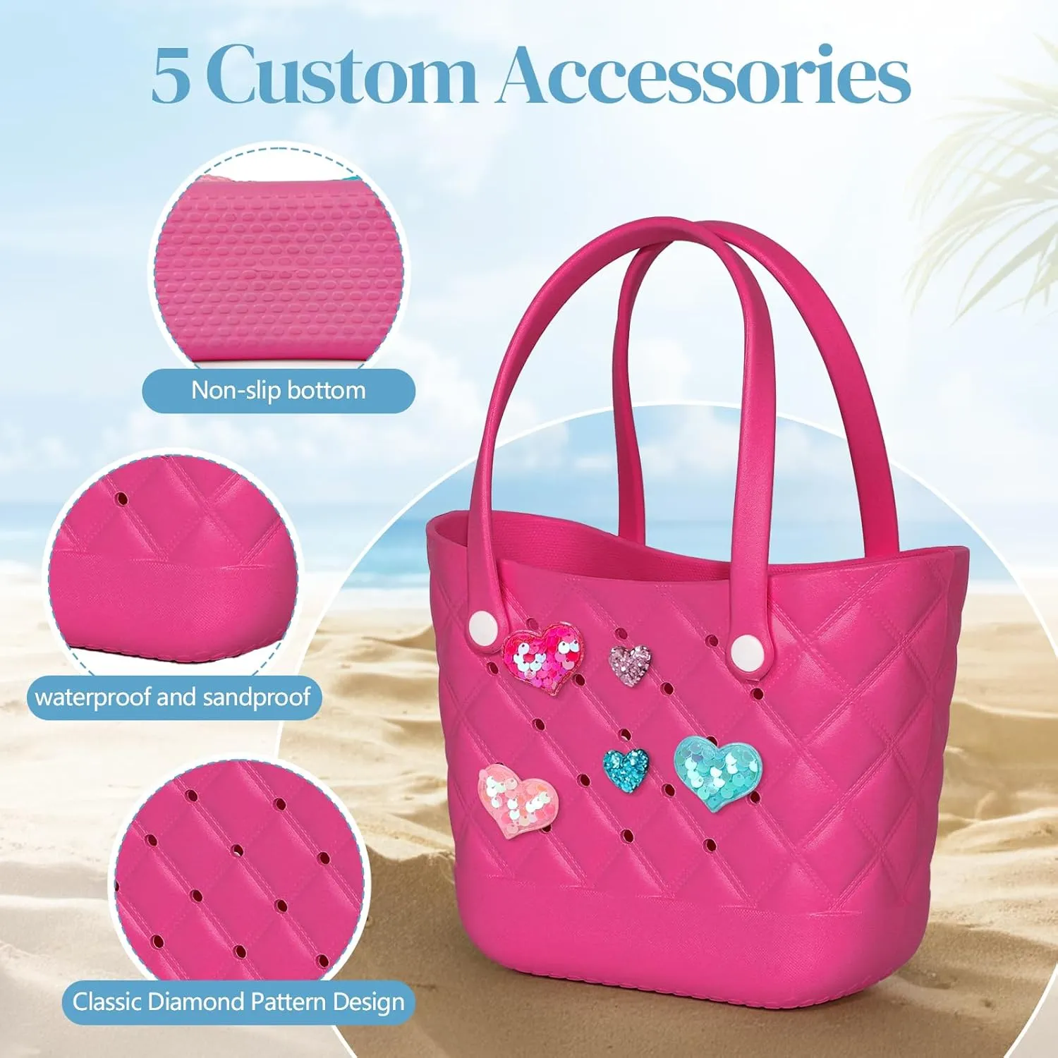 Small Rubber Tote Bag with 5 Charms Cute Beach Tote Small Rubber Bags for Women
