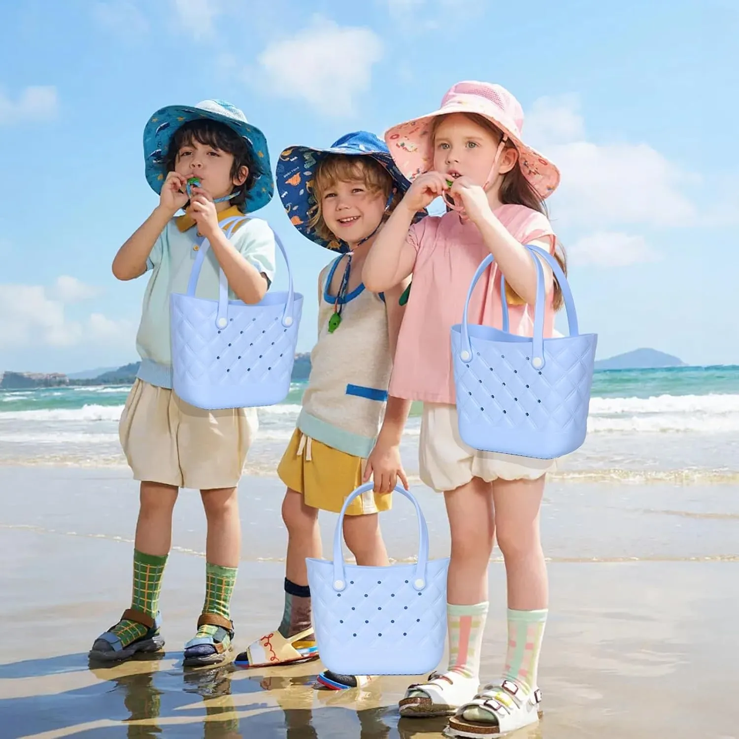 Small Rubber Tote Bag with 5 Charms Cute Beach Tote Small Rubber Bags for Women