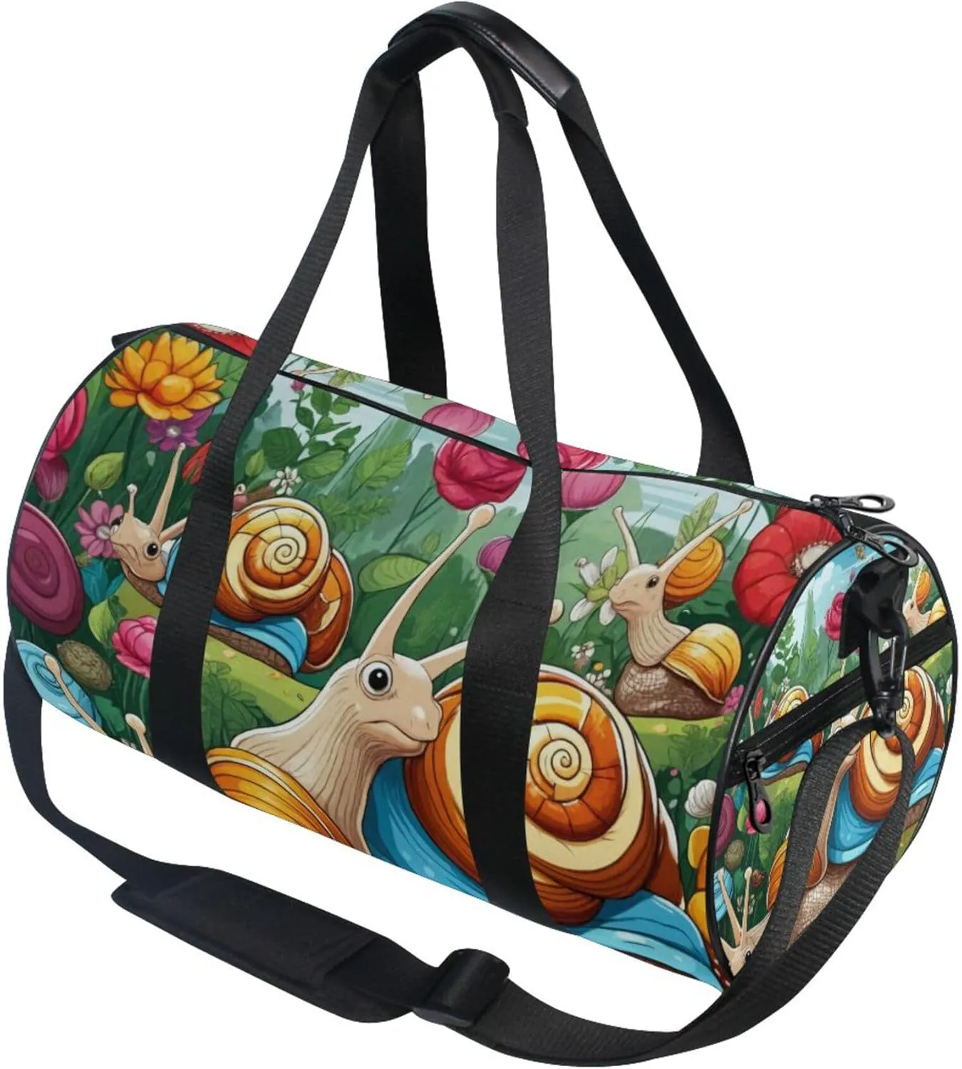 Snails and Flowers Gym Duffle Bag Women Men Sports Fitness Bag for Travel Workout Gymnastics Dance Ballet