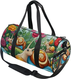 Snails and Flowers Gym Duffle Bag Women Men Sports Fitness Bag for Travel Workout Gymnastics Dance Ballet