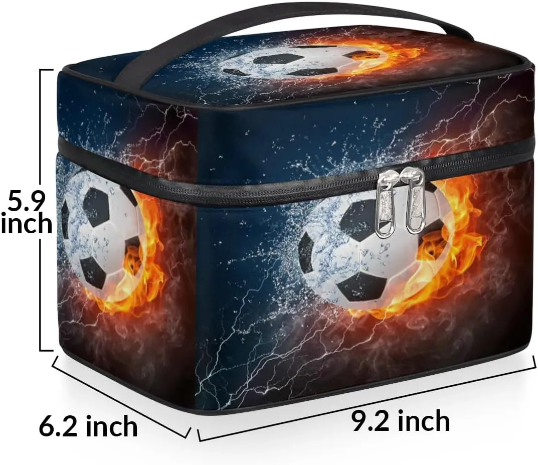 Soccer Makeup Bag Small Cosmetic Bag for Women Travel Makeup Case Organizer Portable Zipper Make Up Brush Bag Cute Toiletry Bag Storage Bags with Handle