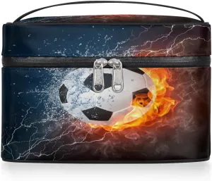 Soccer Makeup Bag Small Cosmetic Bag for Women Travel Makeup Case Organizer Portable Zipper Make Up Brush Bag Cute Toiletry Bag Storage Bags with Handle