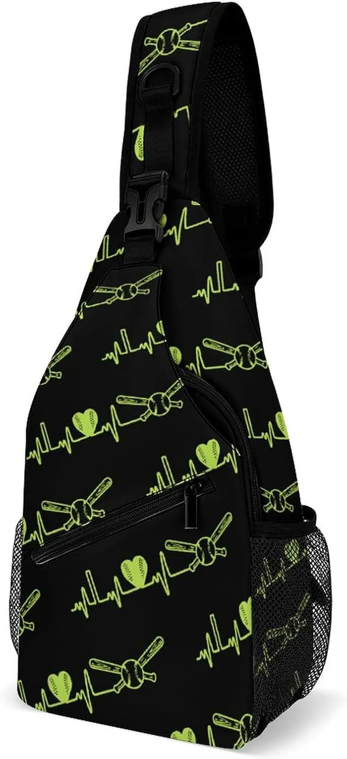 Softball Heartbeat Fashion Sling Bag Shoulder Chest Crossbody Bags for Women Men Backpack Daypack Travel Hiking, 38x20cm