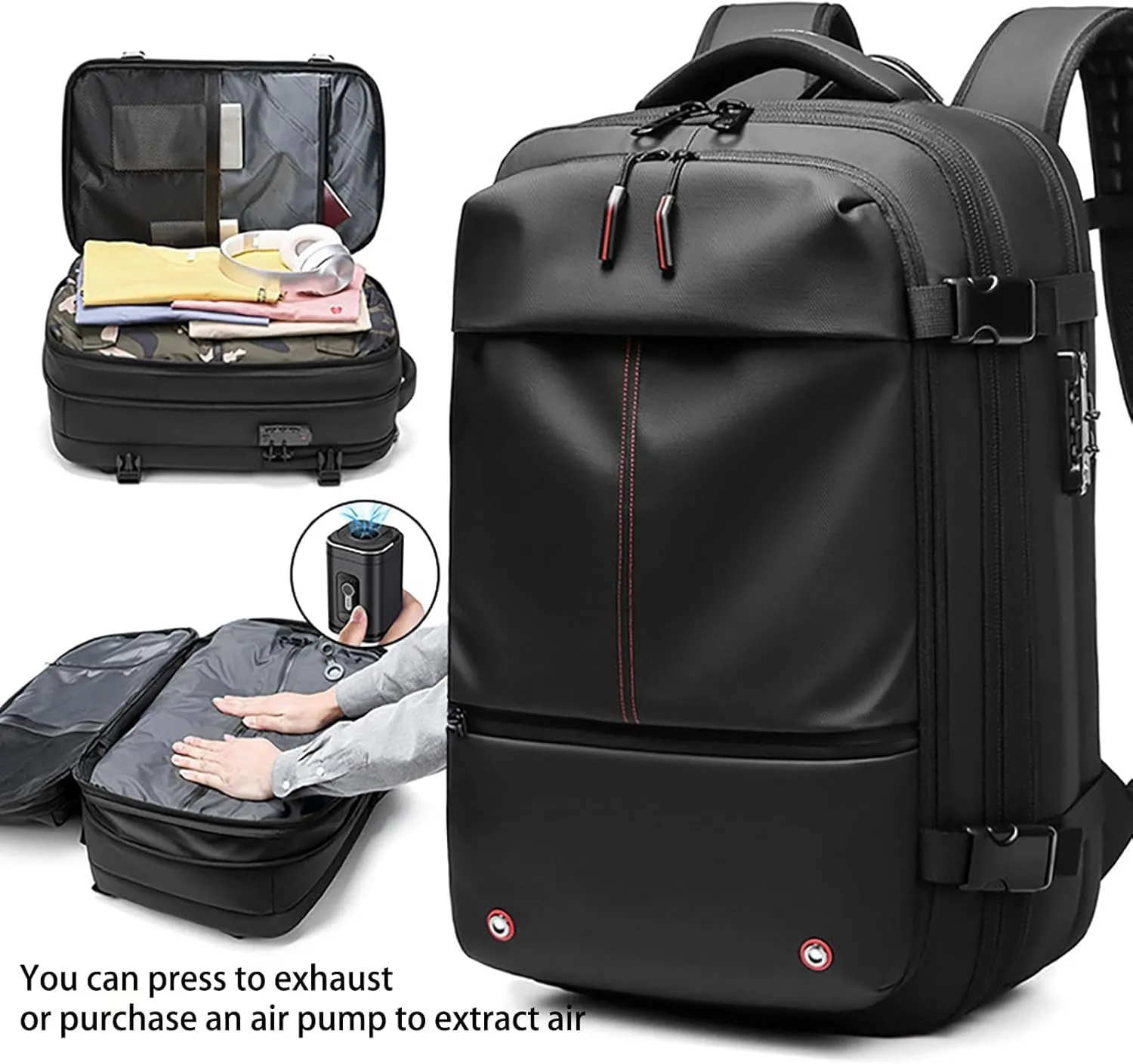 SpaceVac Backpack, Space Vac Travel Vacuum Bags, 60l Expandable Backpack, Water Resistant, Anti Theft, with Electric Air Pump (Classic-Black)