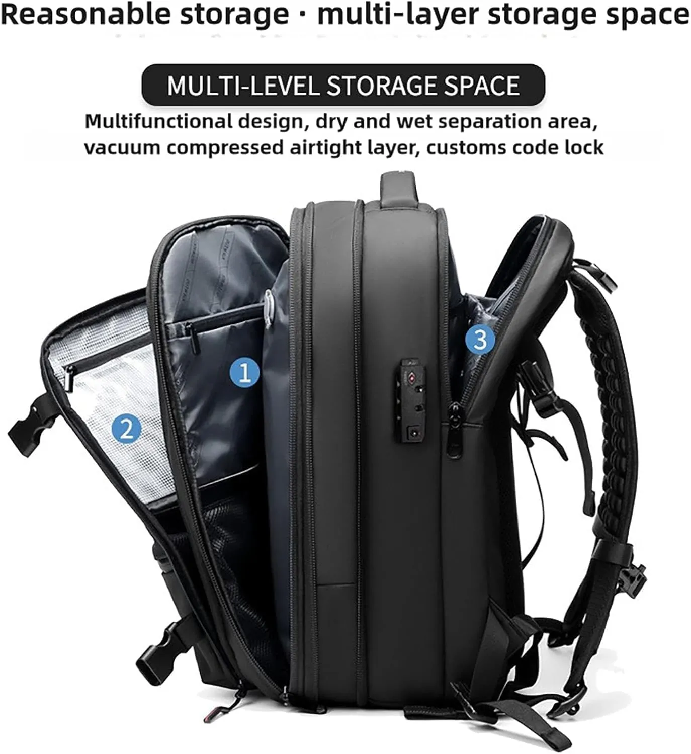 SpaceVac Backpack, Space Vac Travel Vacuum Bags, 60l Expandable Backpack, Water Resistant, Anti Theft, with Electric Air Pump (Classic-Black)