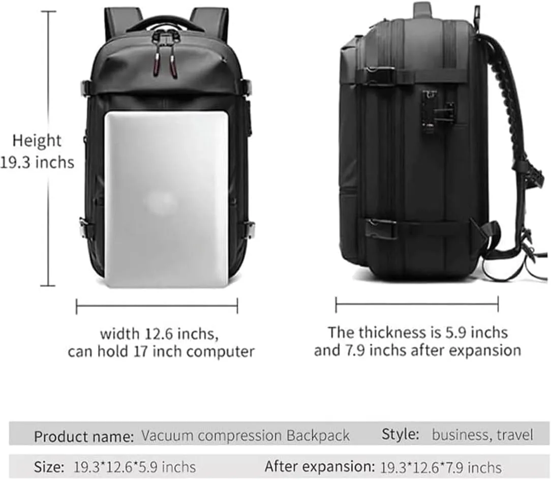 SpaceVac Backpack, Space Vac Travel Vacuum Bags, 60l Expandable Backpack, Water Resistant, Anti Theft, with Electric Air Pump (Classic-Black)