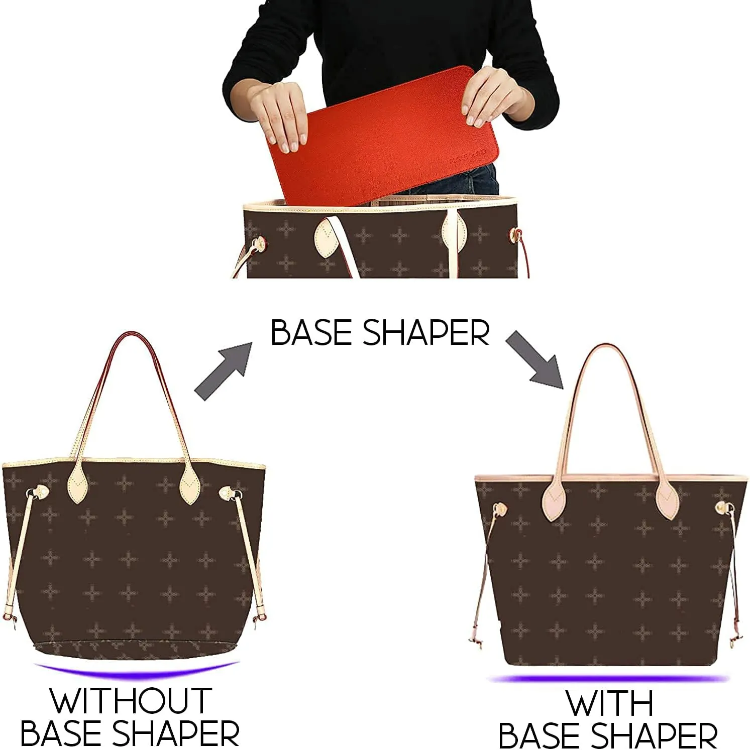 Speedy 25 Base Shaper, Brown Bag Shaper for LV Speedy Bags and other LV Totes, Vegan Leather (Brown, Speedy 25)