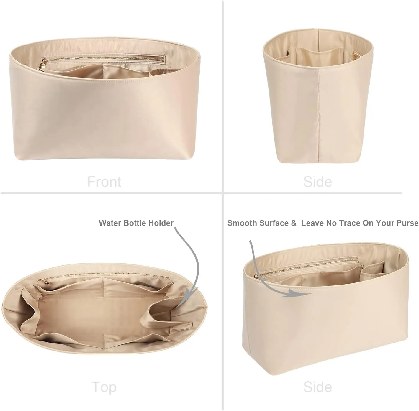 Speedy Neverfull Tote Organizer Insert - Silk Purse Organizer with Zipper, Silky Smooth, 6 Sizes (Slender Large, Silky Beige)