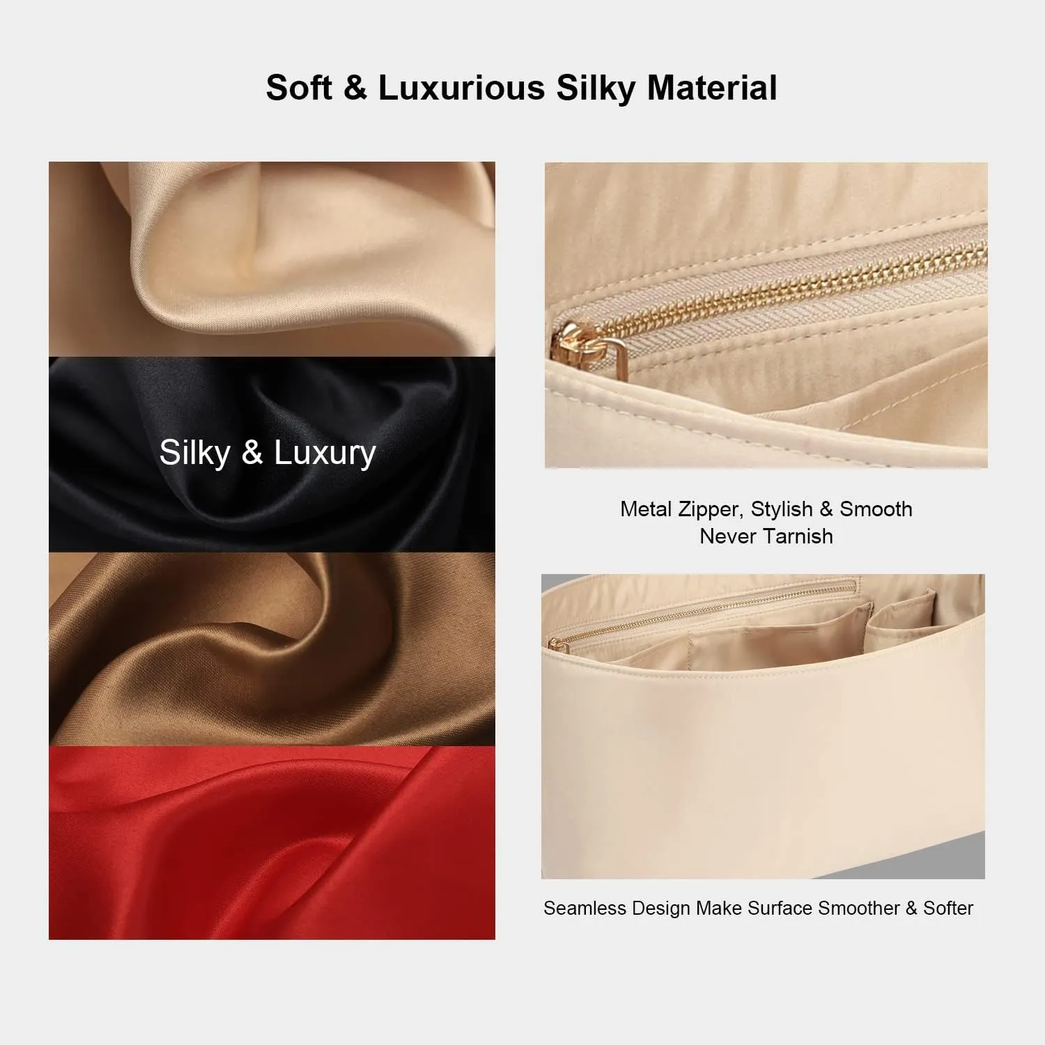 Speedy Neverfull Tote Organizer Insert - Silk Purse Organizer with Zipper, Silky Smooth, 6 Sizes (Slender Large, Silky Beige)