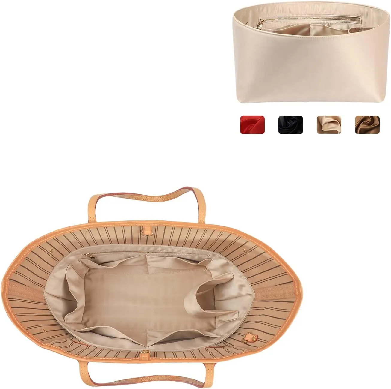 Speedy Neverfull Tote Organizer Insert - Silk Purse Organizer with Zipper, Silky Smooth, 6 Sizes (Slender Large, Silky Beige)