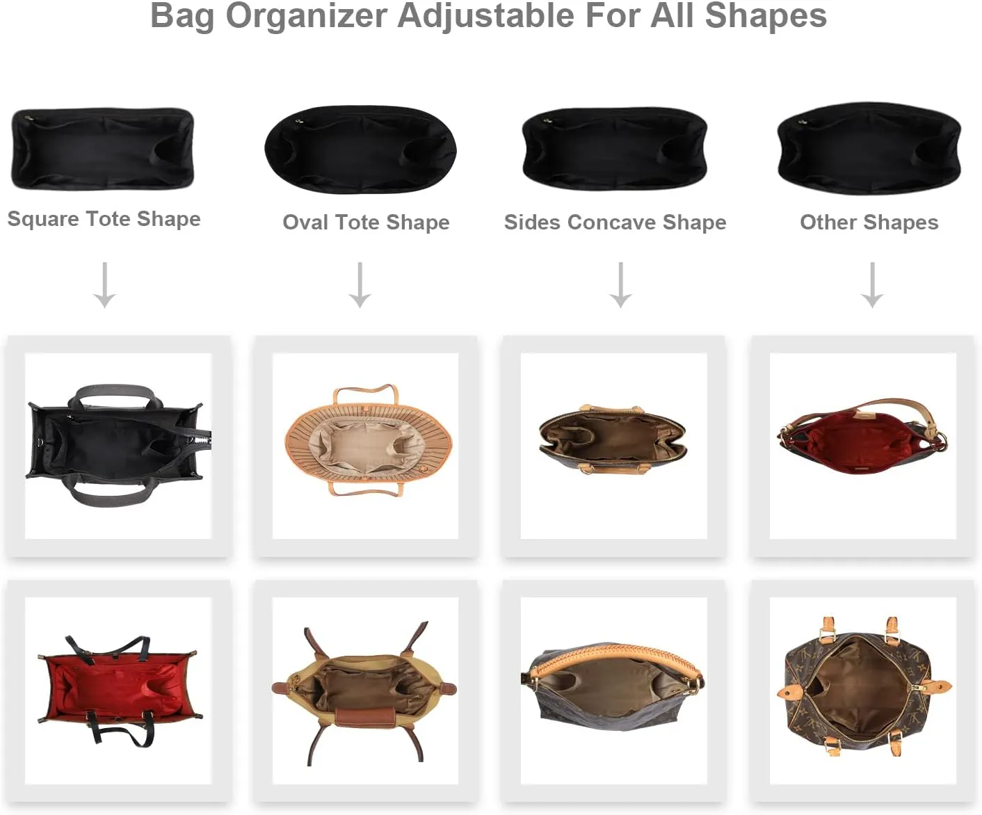 Speedy Neverfull Tote Organizer Insert - Silk Purse Organizer with Zipper, Silky Smooth, 6 Sizes (XL, Silky Black)