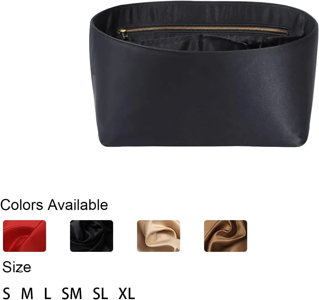 Speedy Neverfull Tote Organizer Insert - Silk Purse Organizer with Zipper, Silky Smooth, 6 Sizes (XL, Silky Black)